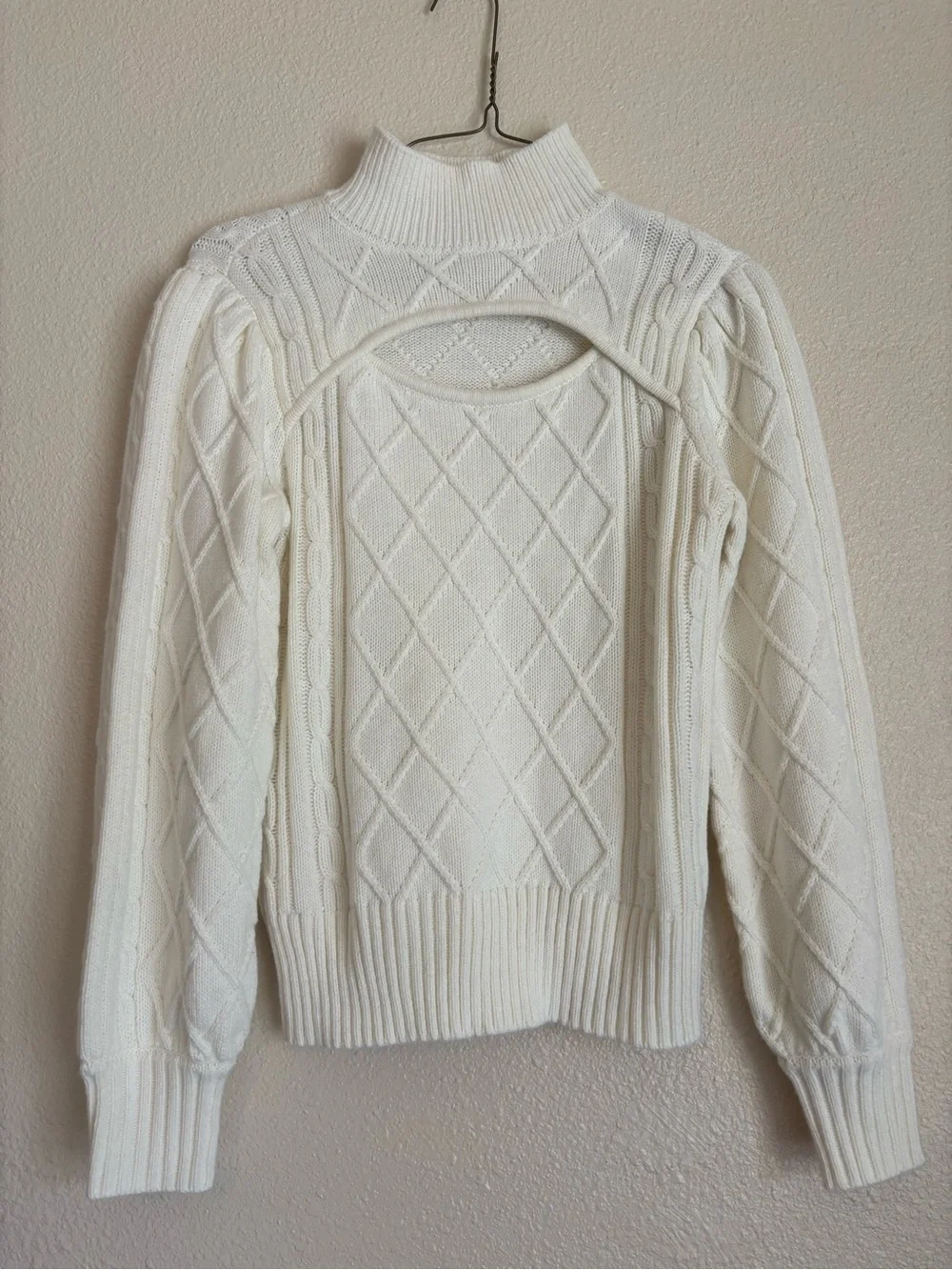 New York & Company Cream Cable Knit Turtleneck Sweater